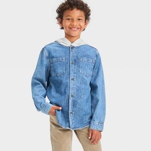 Boys' Long Sleeve Hooded Shacket - Cat & Jack Medium Wash L (10/12) 12-967